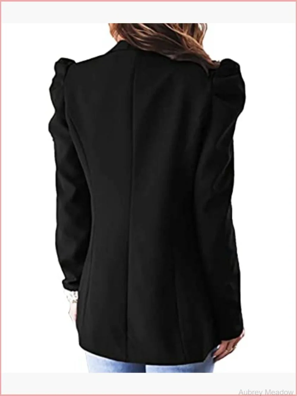 Puff Sleeve Shoulder Pad Slim Blazer Suit Casual Lapel Open Front Work Office
